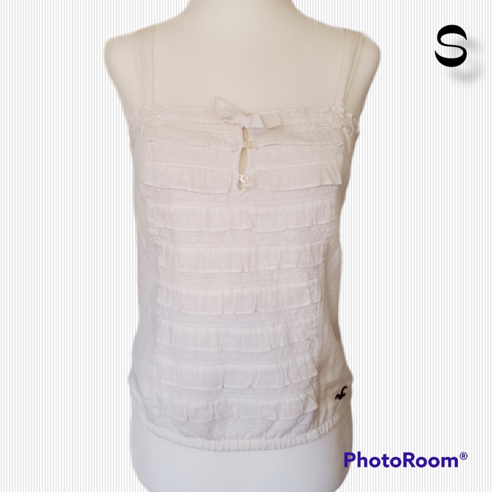 Hollister White Ruffled Tank Summer Blouse sz Small